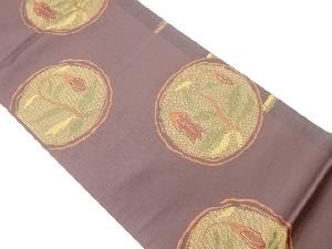 作家物　ふくれ織丸文に花葉模様織出し袋帯